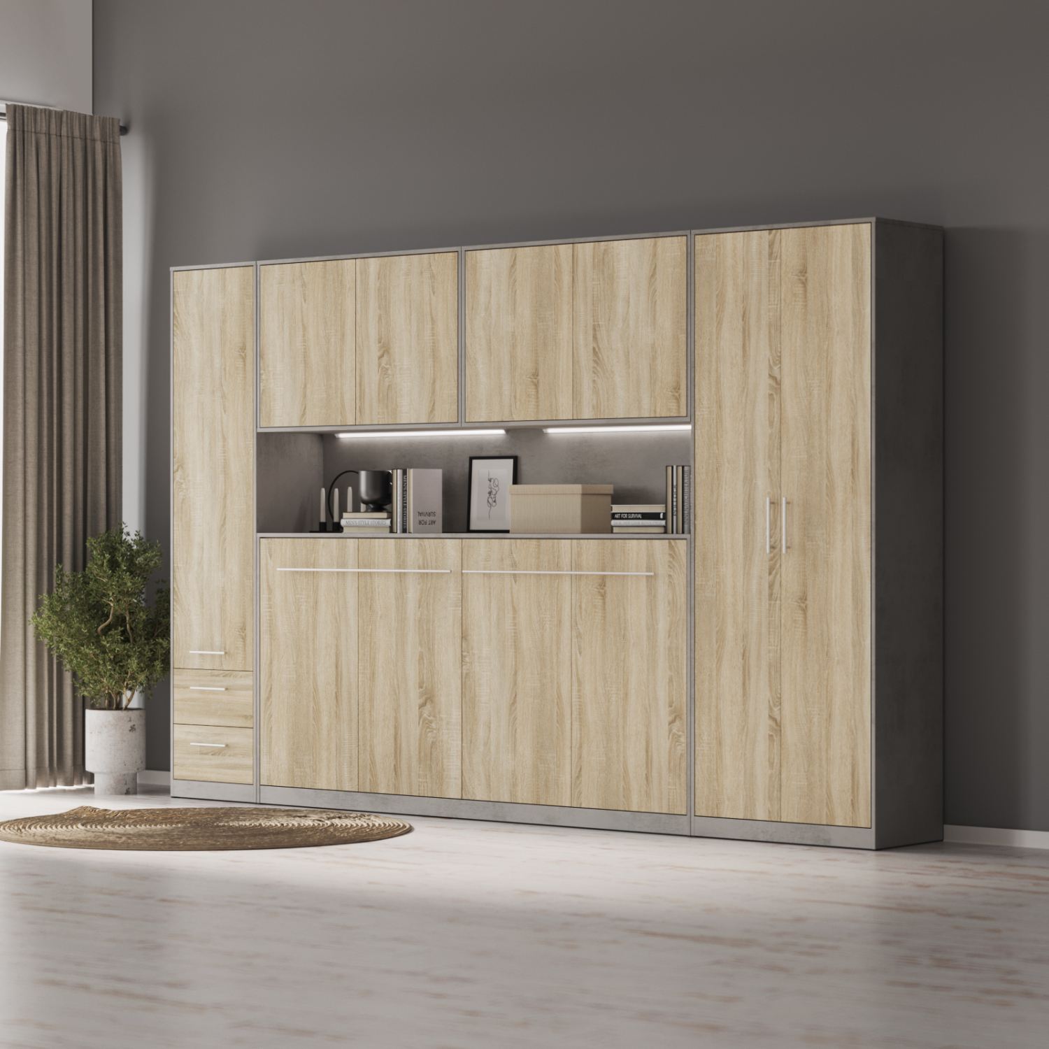 Nordic Overskab  Høj Model  110cm Farve Skab: Beton  Front: Eg Sonoma