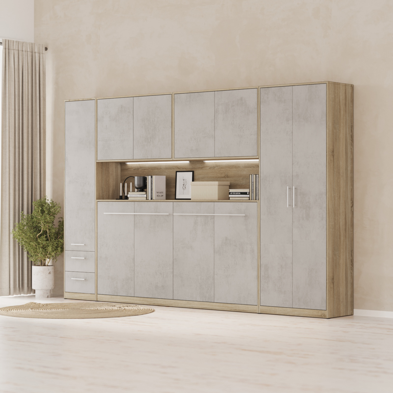 Nordic Overskab  Høj Model  110cm Farve Skab: Eg Sonoma  Front: Beton
