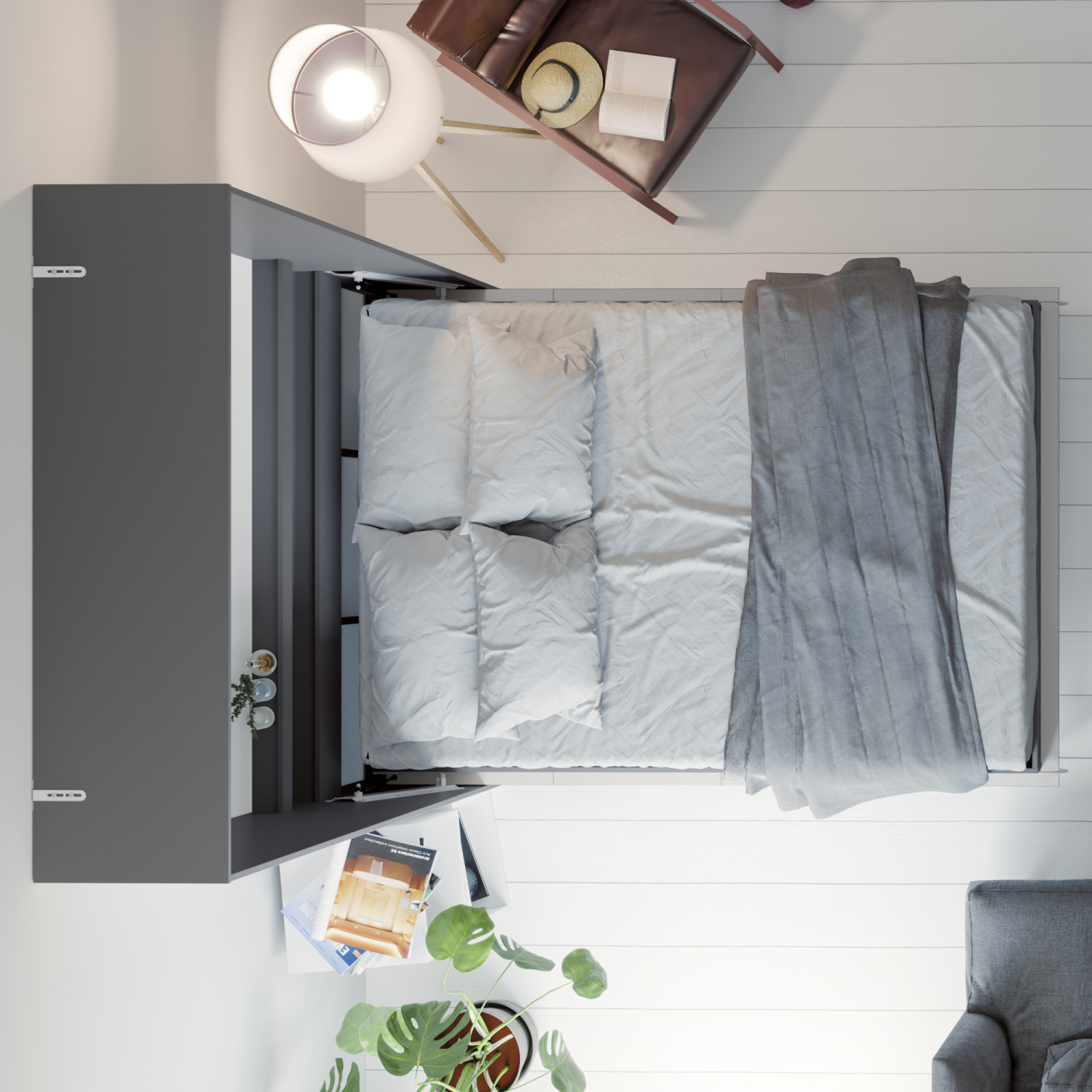 Nordic Skabsseng  Høj Model 140x200 Cm Farve Skab: Antracit  Front: Antracit