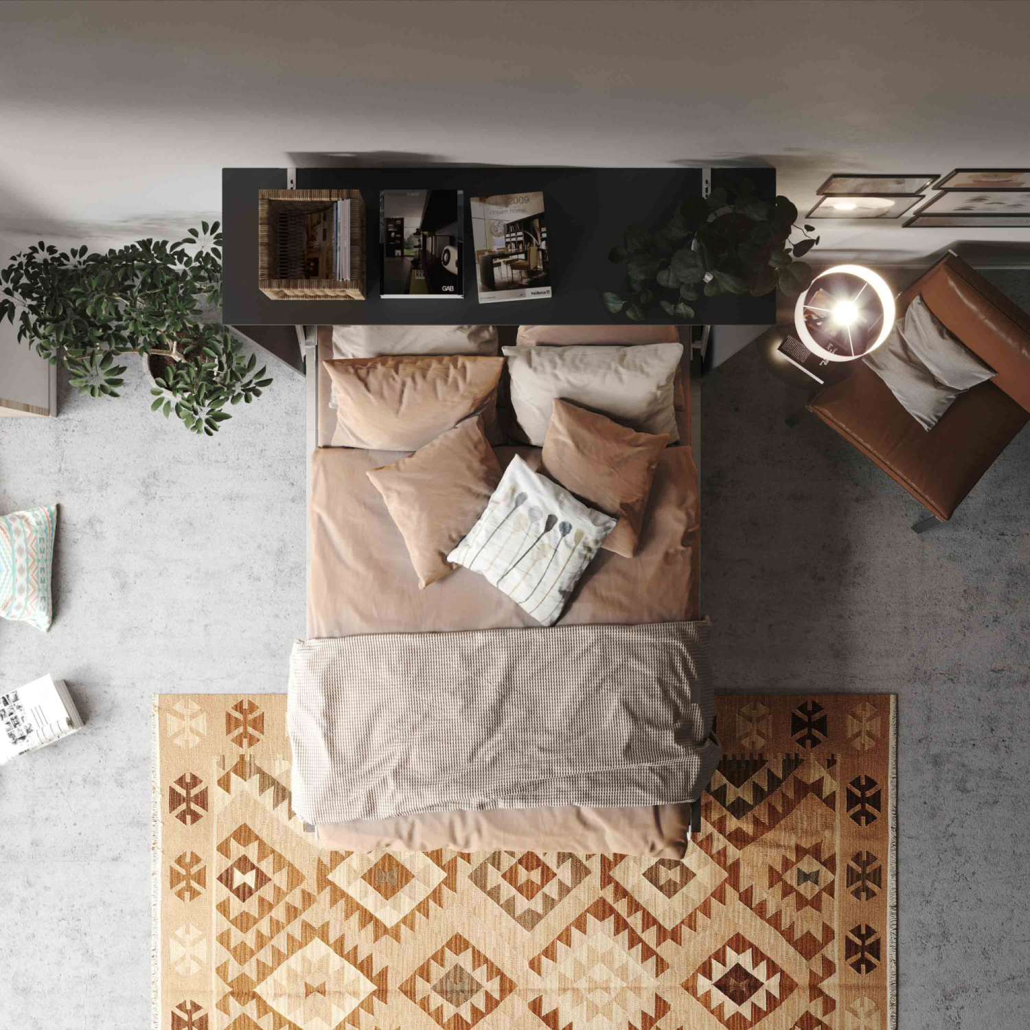 Nordic Skabsseng  Høj Model 140x200 Cm Farve Skab: Antracit  Front: Beton