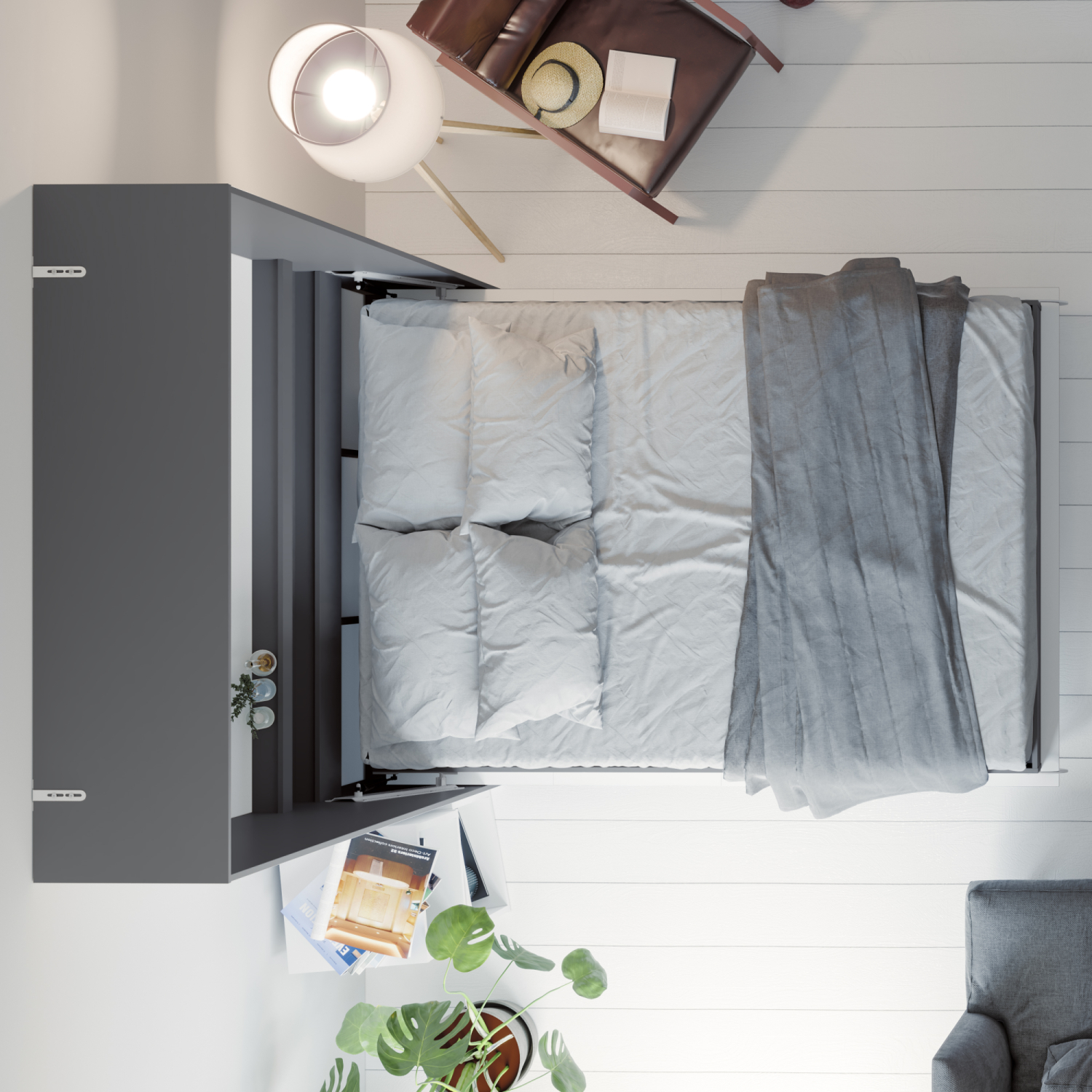 Nordic Skabsseng  Høj Model 140x200 Cm Farve Skab: Antracit  Front: Hvid