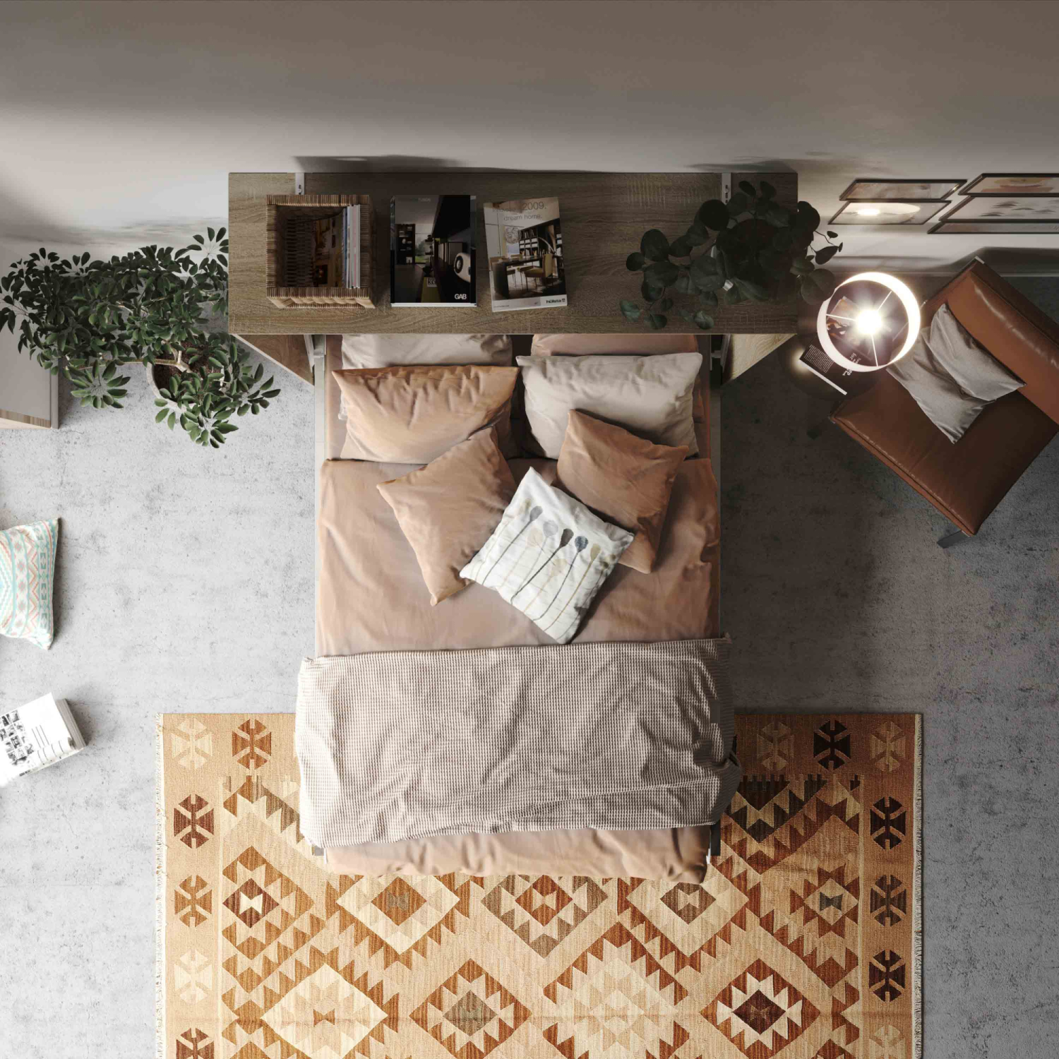 Nordic Skabsseng  Høj Model 140x200 Cm Farve Skab: Eg Sonoma  Front: Beton