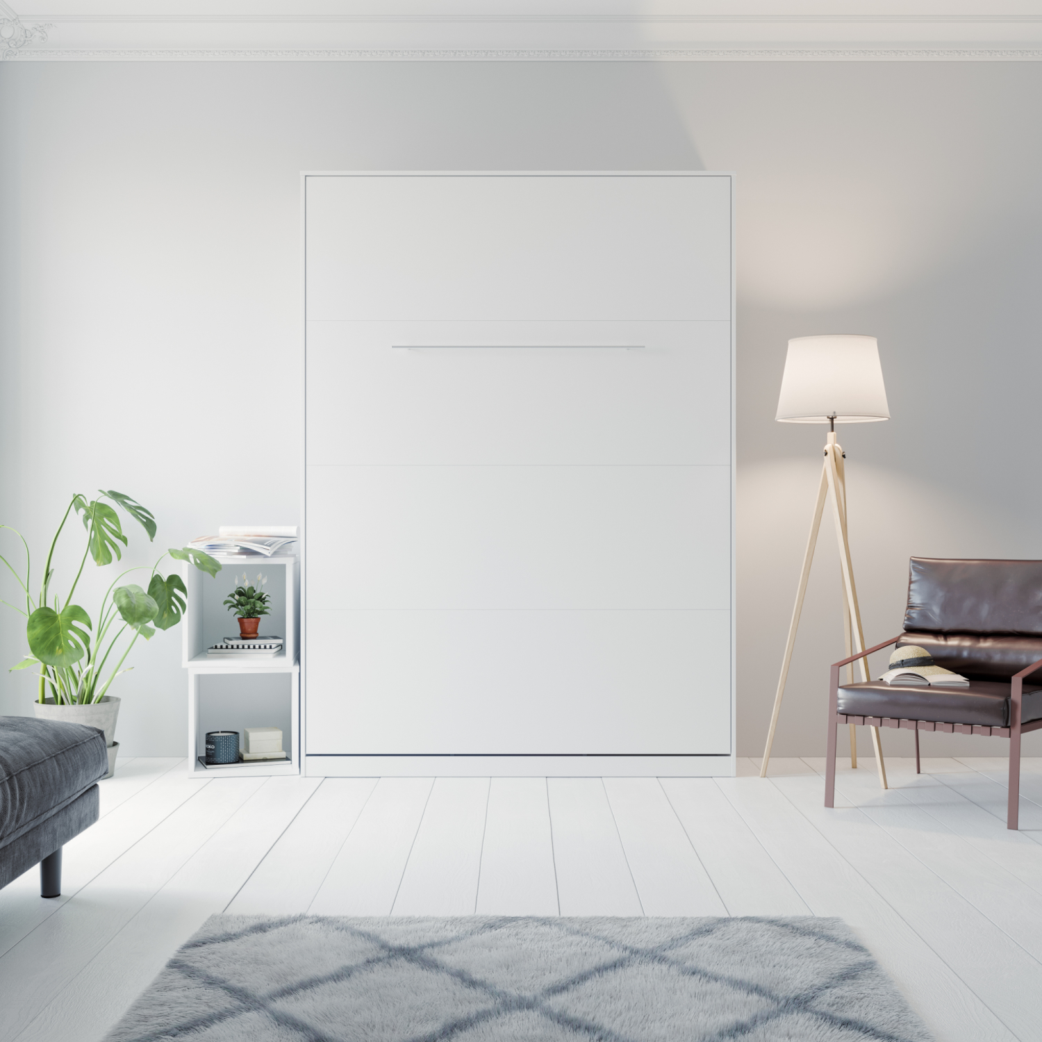 Nordic Skabsseng  Høj Model 140x200 Cm Farve Skab: Hvid  Front: Kejser Eg