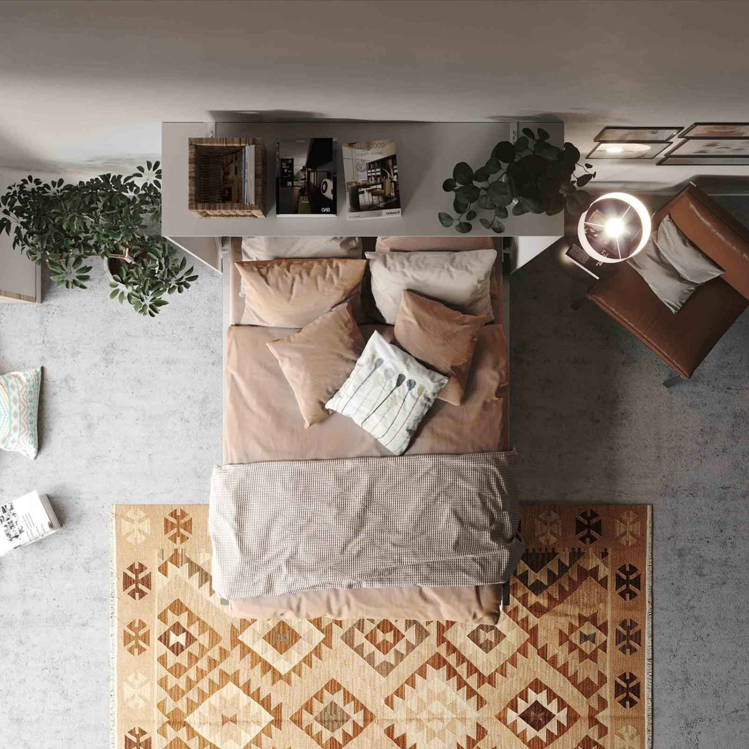 Nordic Skabsseng  Høj Model 140x200 Cm Farve Skab: Hvid  Front: Beton