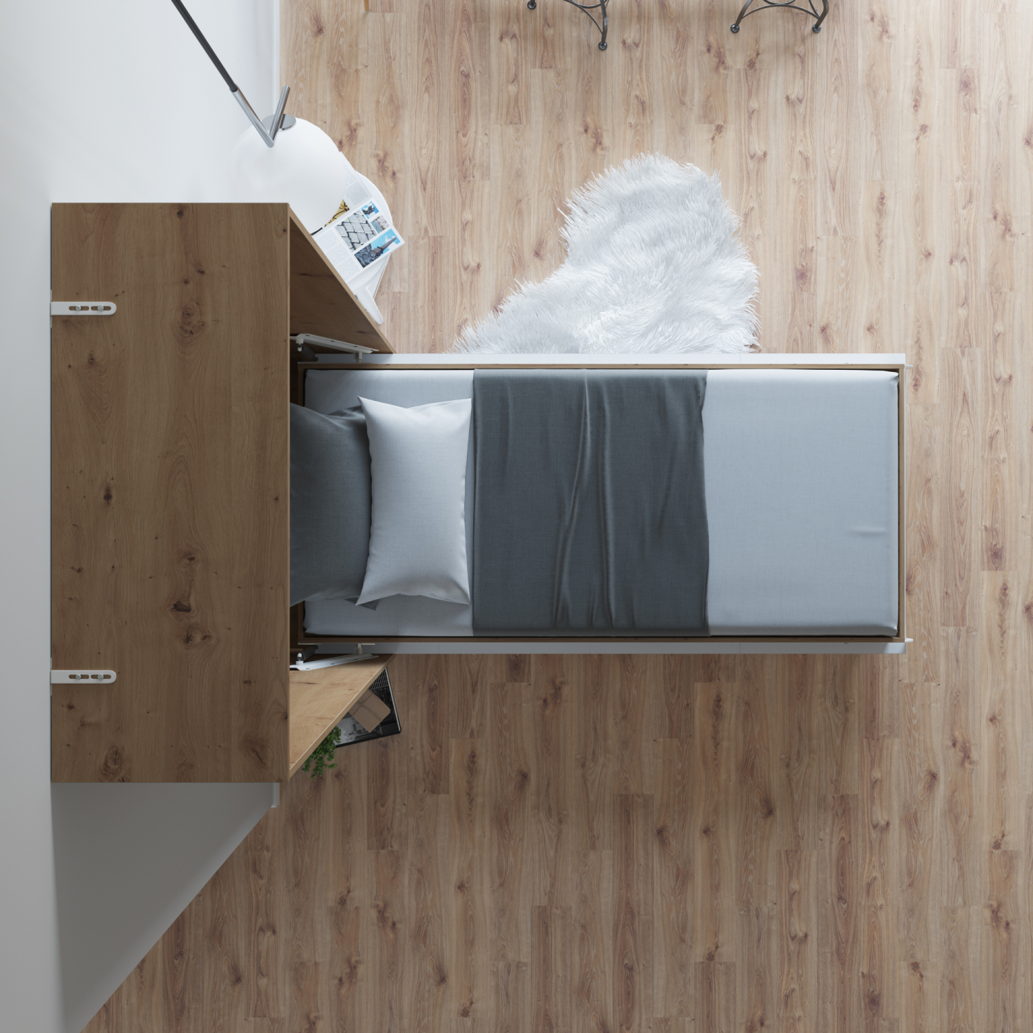 Nordic Skabsseng  Høj Model 90x200 Cm Farve Skab: Vild Eg  Front: Antracit