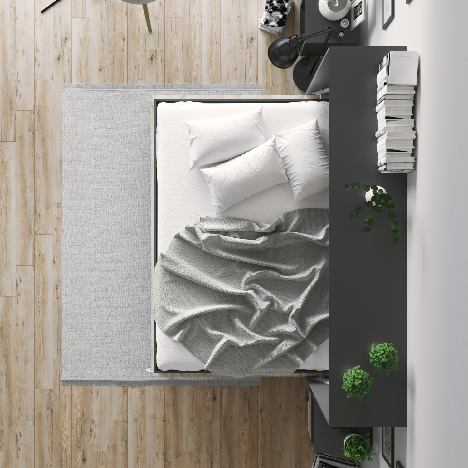 Nordic Skabsseng  Lav Model 140x200cm Farve Skab: Antracit  Front: Eg Sonoma