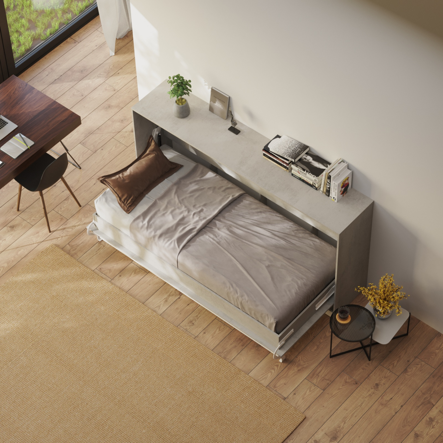Nordic Skabsseng  Lav Model 90x200 Cm Farve Skab: Beton  Front: Beton