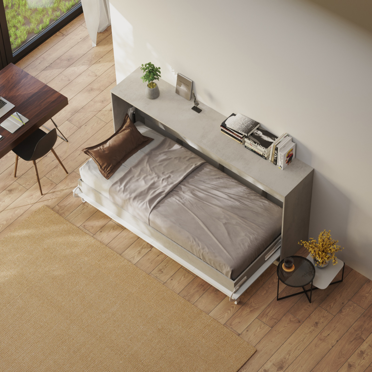 Nordic Skabsseng  Lav Model 90x200 Cm Farve Skab: Beton  Front: Hvid