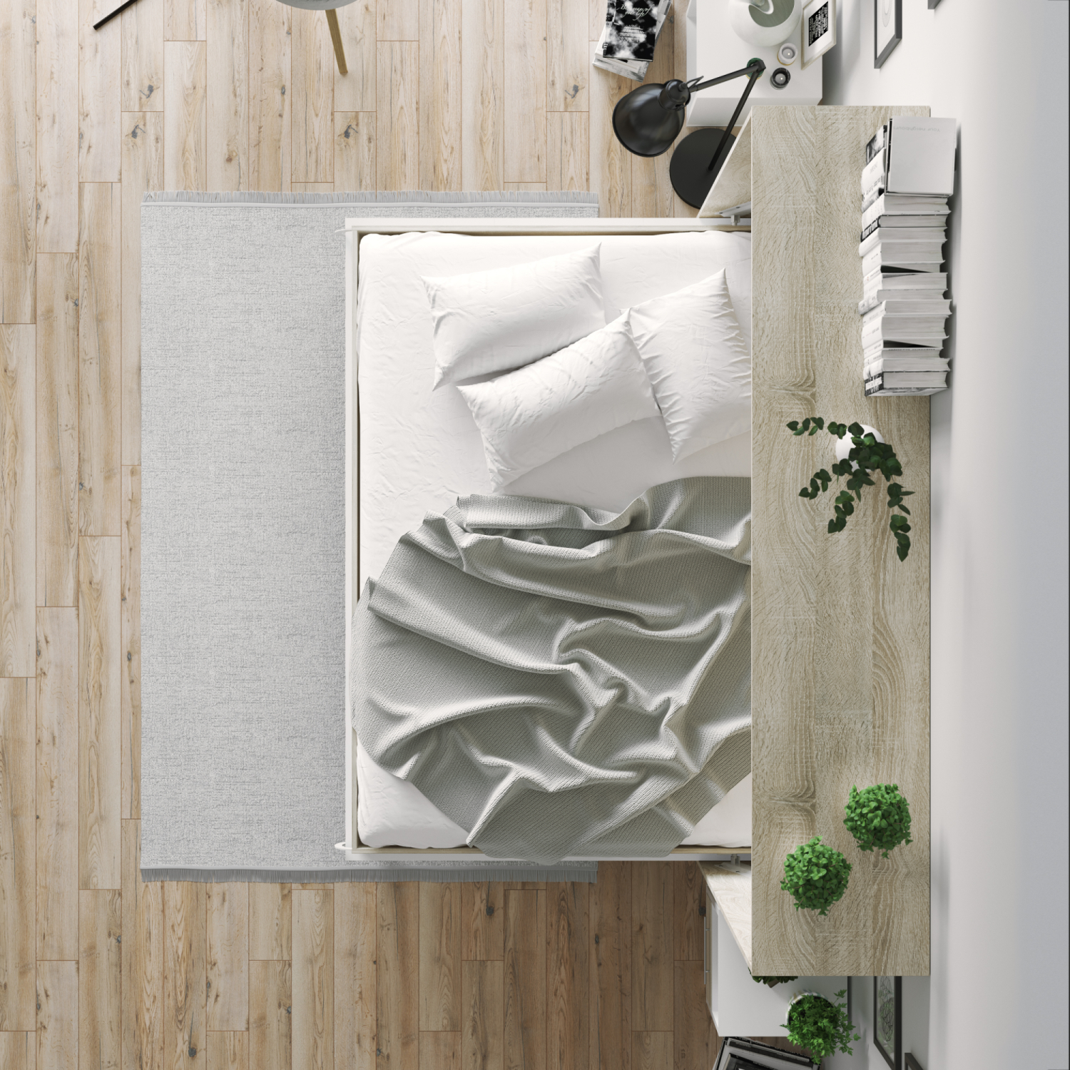 Nordic Skabsseng  Lav Model 140x200cm Farve Skab: Eg Sonoma  Front: Hvid