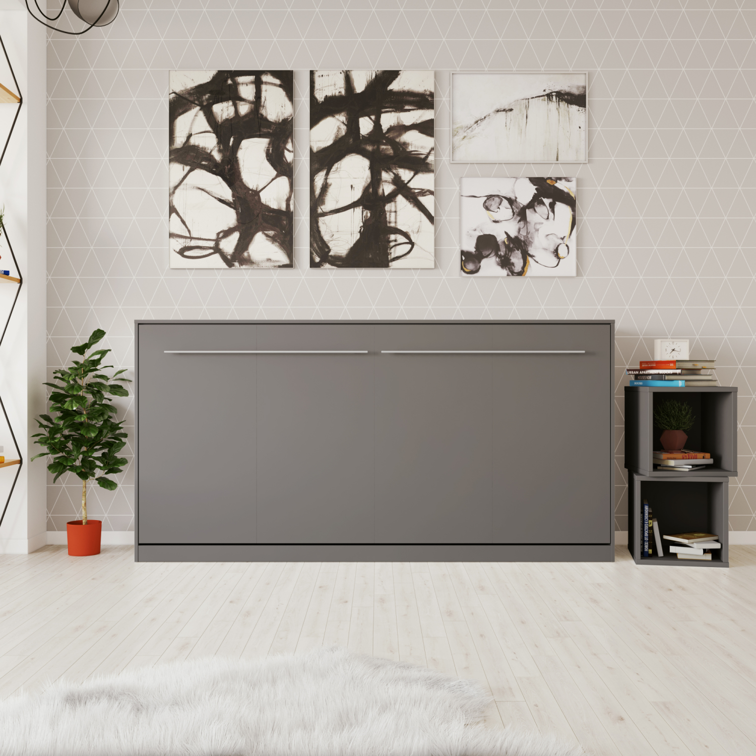 Nordic Skabsseng  Lav Model 90x200 Cm Farve Skab: Hvid  Front: Kejser Eg