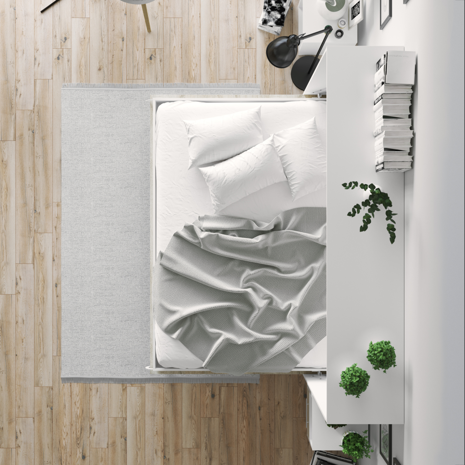 Nordic Skabsseng  Lav Model 140x200cm Farve Skab: Hvid  Front: Eg Sonoma