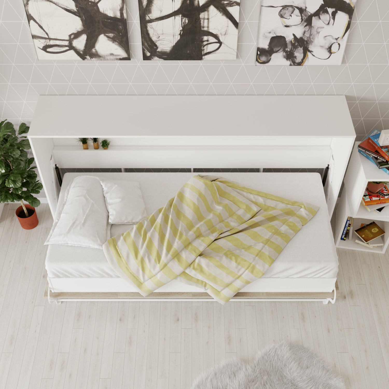 Nordic Skabsseng  Lav Model 90x200 Cm Farve Skab: Hvid  Front: Eg Sonoma