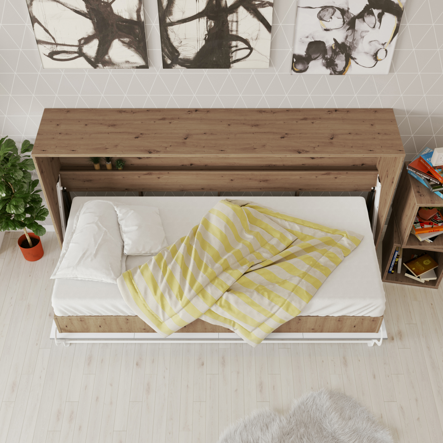 Nordic Skabsseng  Lav Model 90x200 Cm Farve Skab: Vild Eg  Front: Antracit Højglans