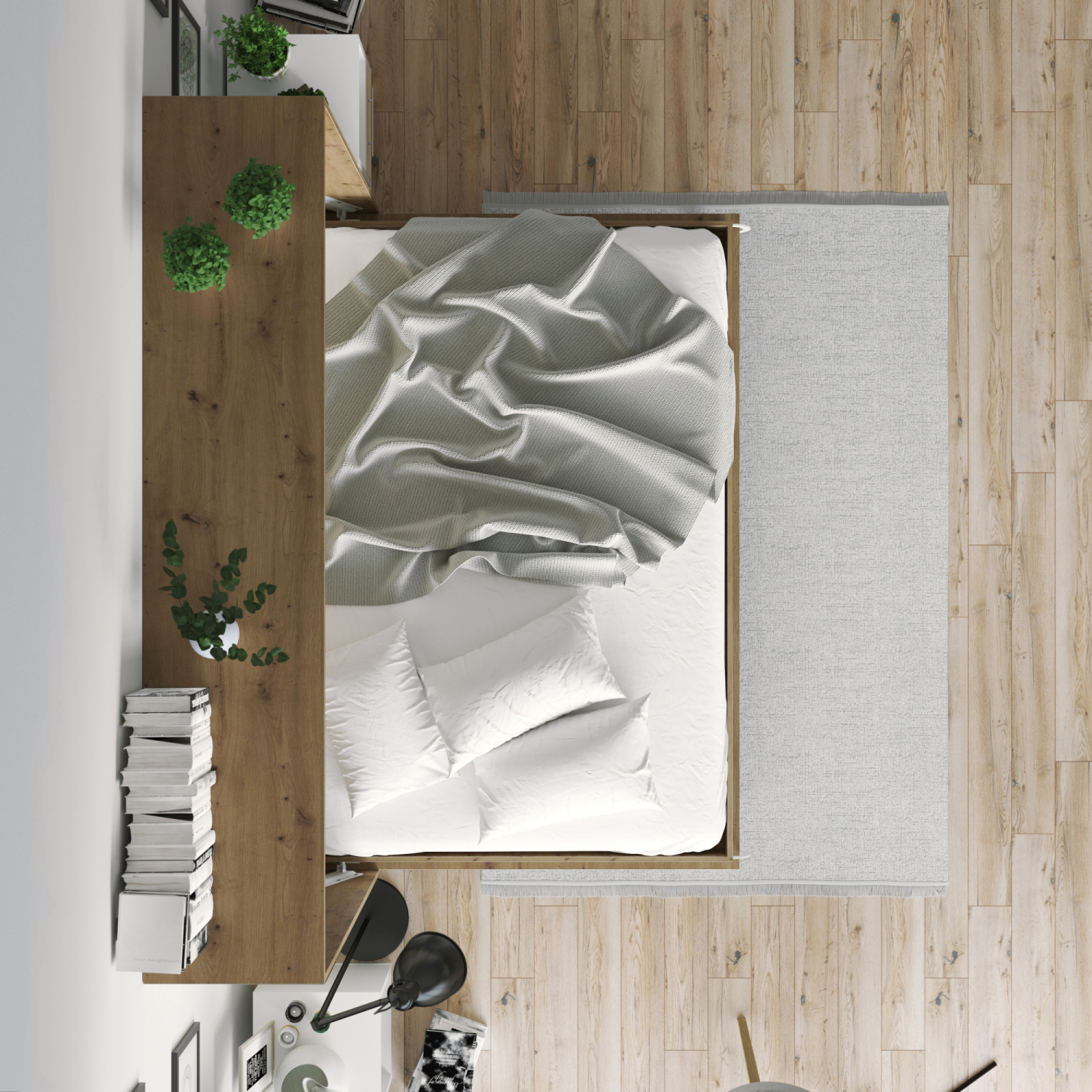 Nordic Skabsseng  Lav Model 140x200cm Farve Skab: Vild Eg  Front: Eg Sonoma